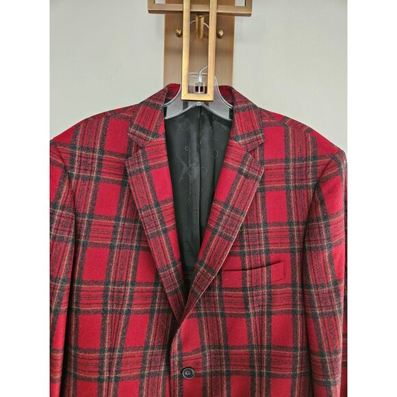 Vitale Barberis Canonico Men's Red Plaid Blazer Sports Coat Custom Size 43 - Picture 2 of 11